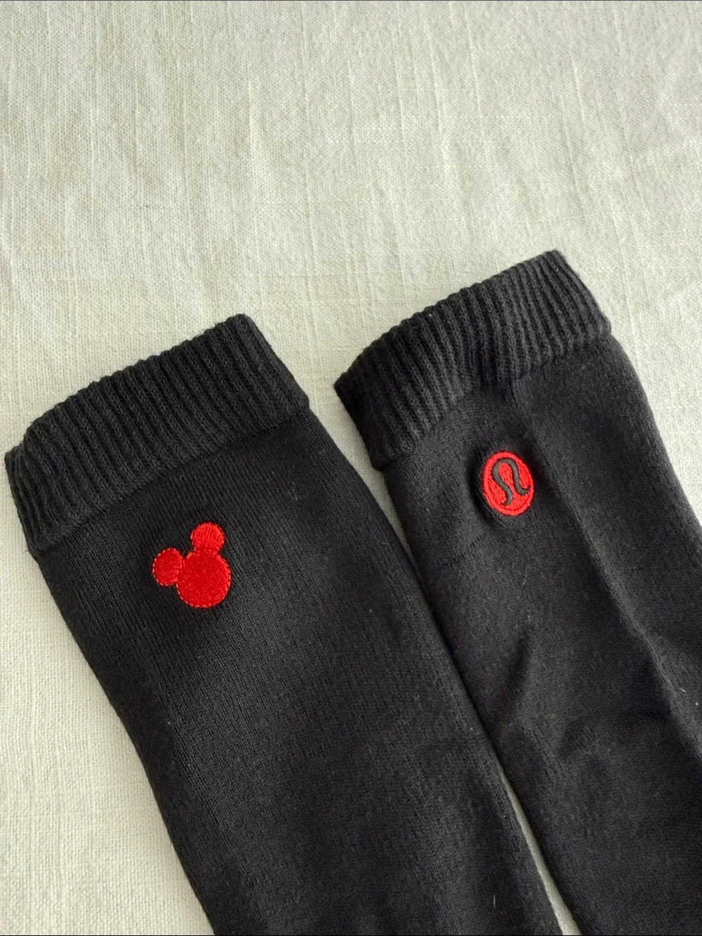 LULULEMON x DISNEY Collab Black Crew Socks with Red Logo Embroidery